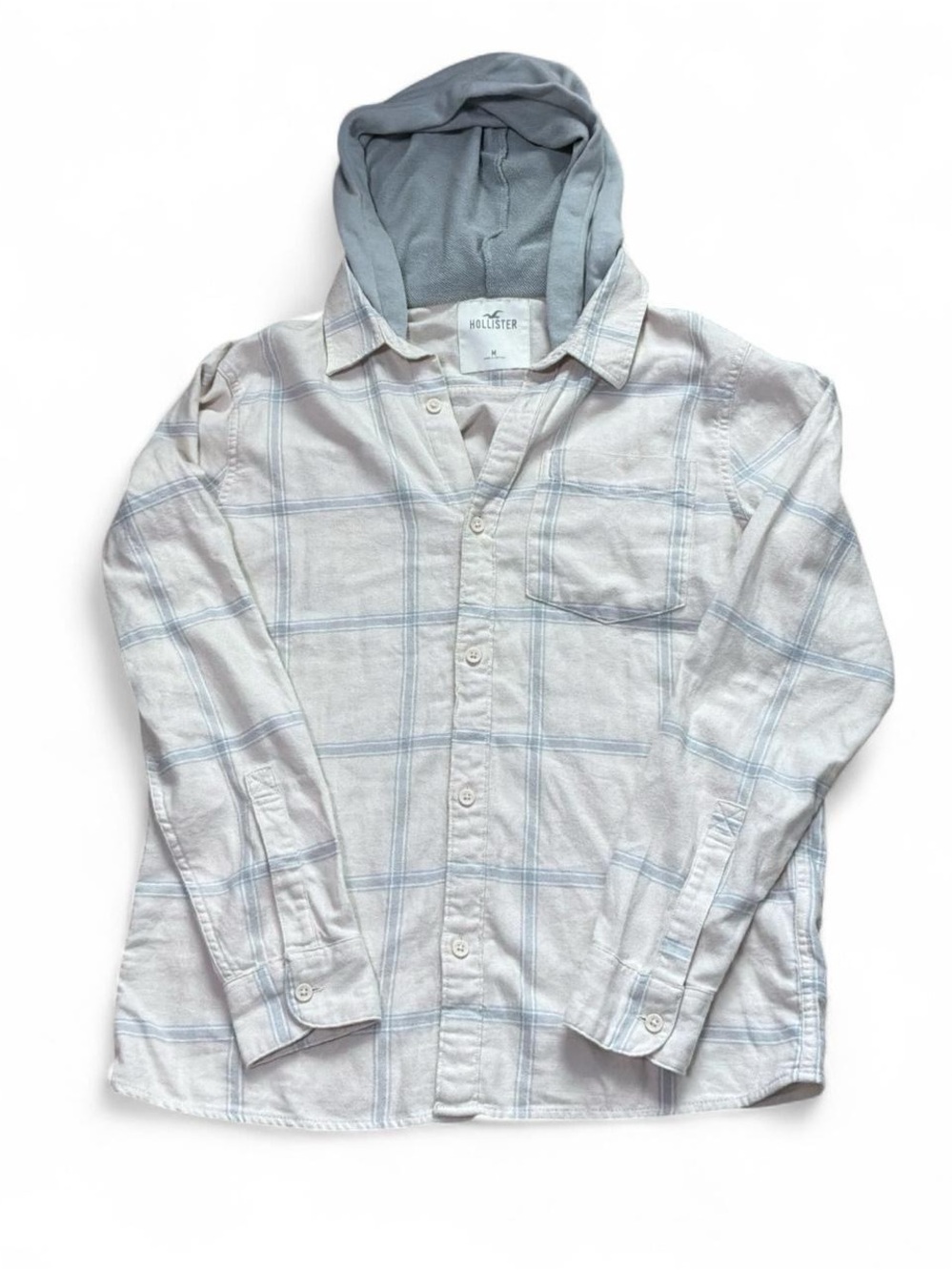 Hollister Light Blue Plaid Hooded Button-Down Shirt